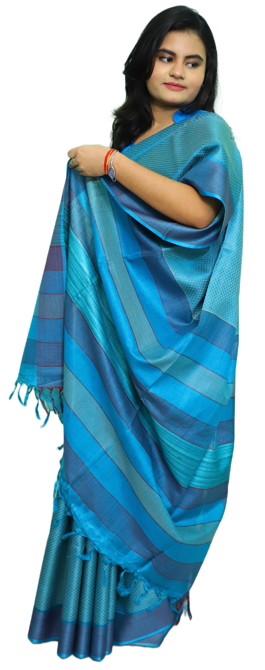 Blue Tussar Silk Saree