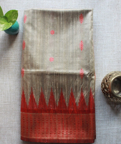 Steel Color Semi Tussar Silk Saree