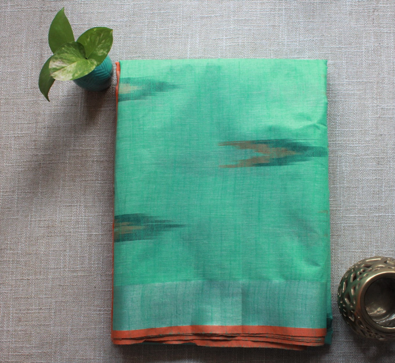 Mint Green Ikkat Linen Saree