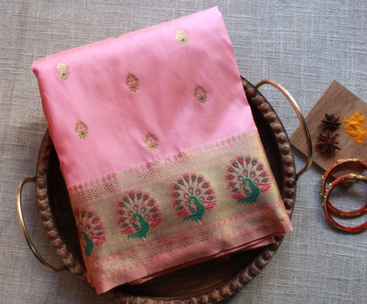 Peach Paithani Silk Saree