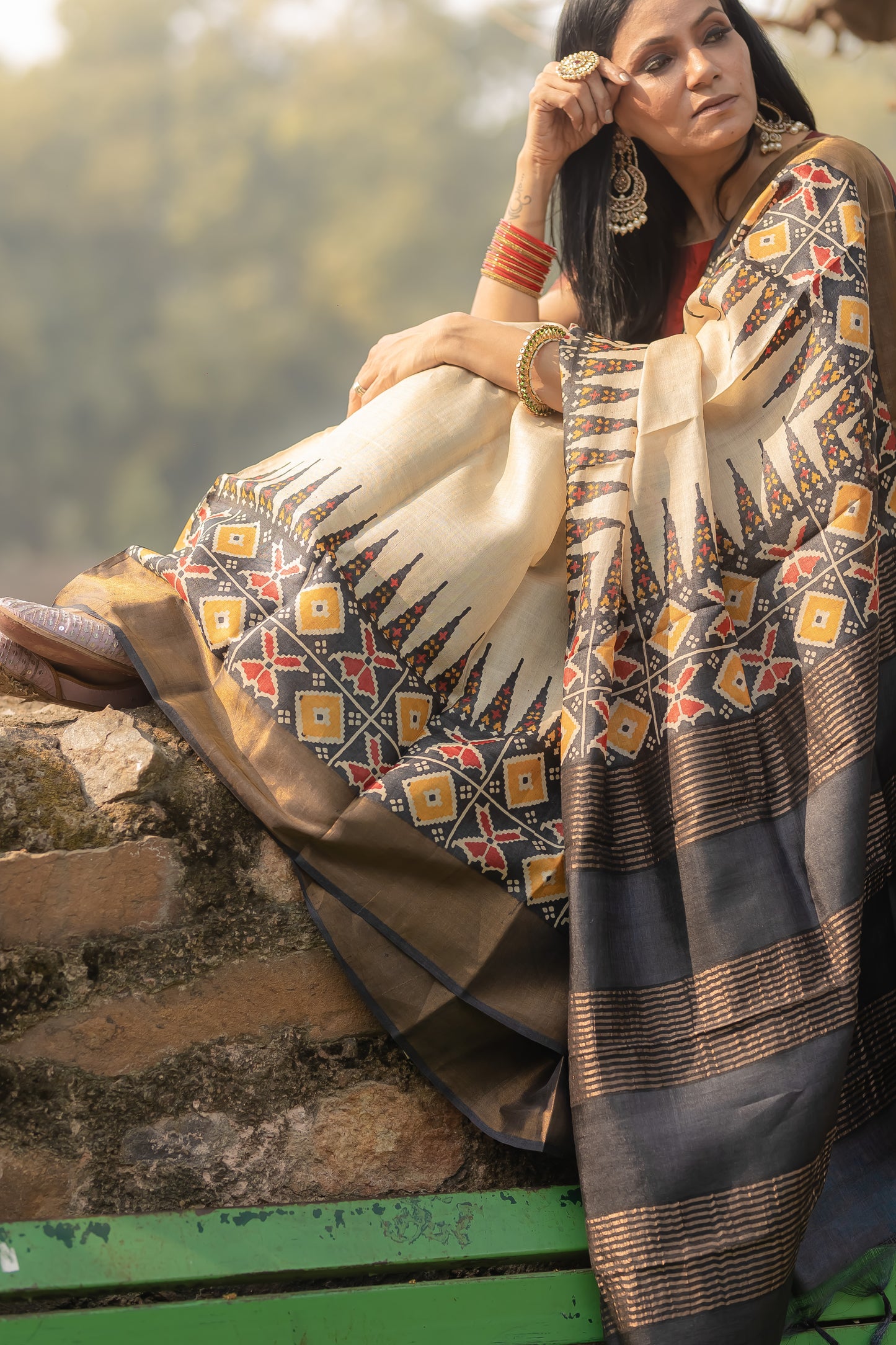 Off White Patola Tussar Silk Saree